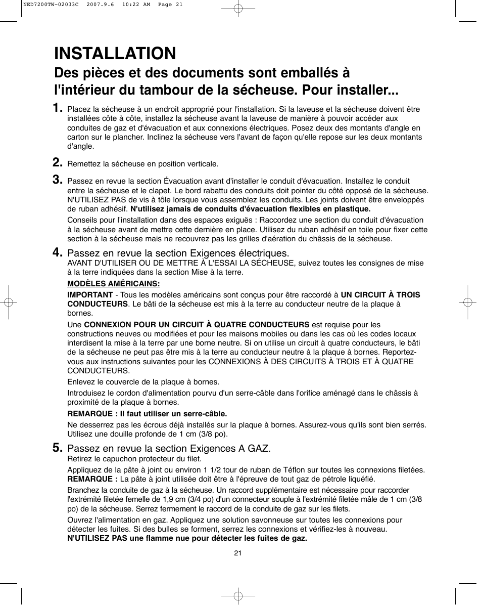 Installation | Amana Automatic Dryer User Manual | Page 21 / 37
