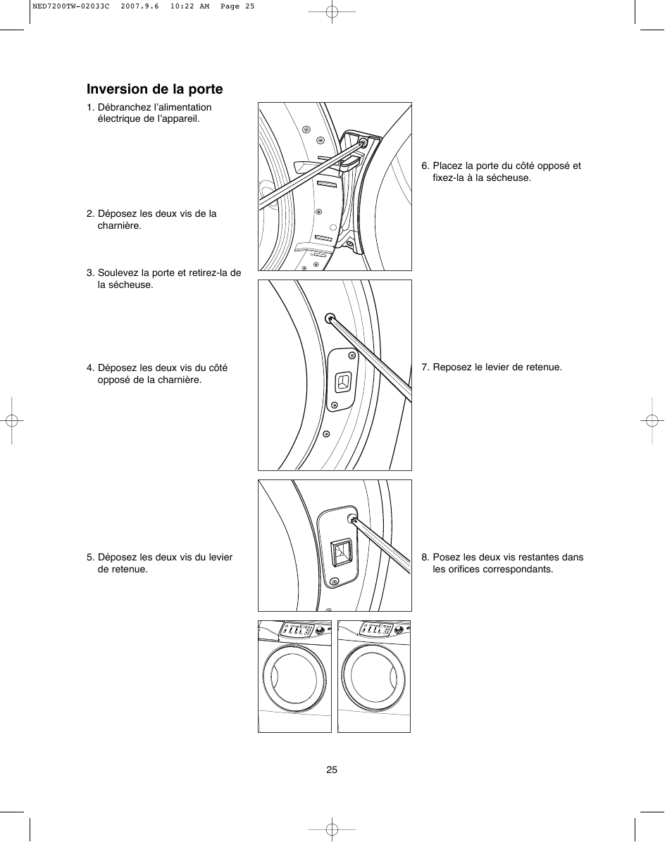 Inversion de la porte | Amana Automatic Dryer User Manual | Page 25 / 37