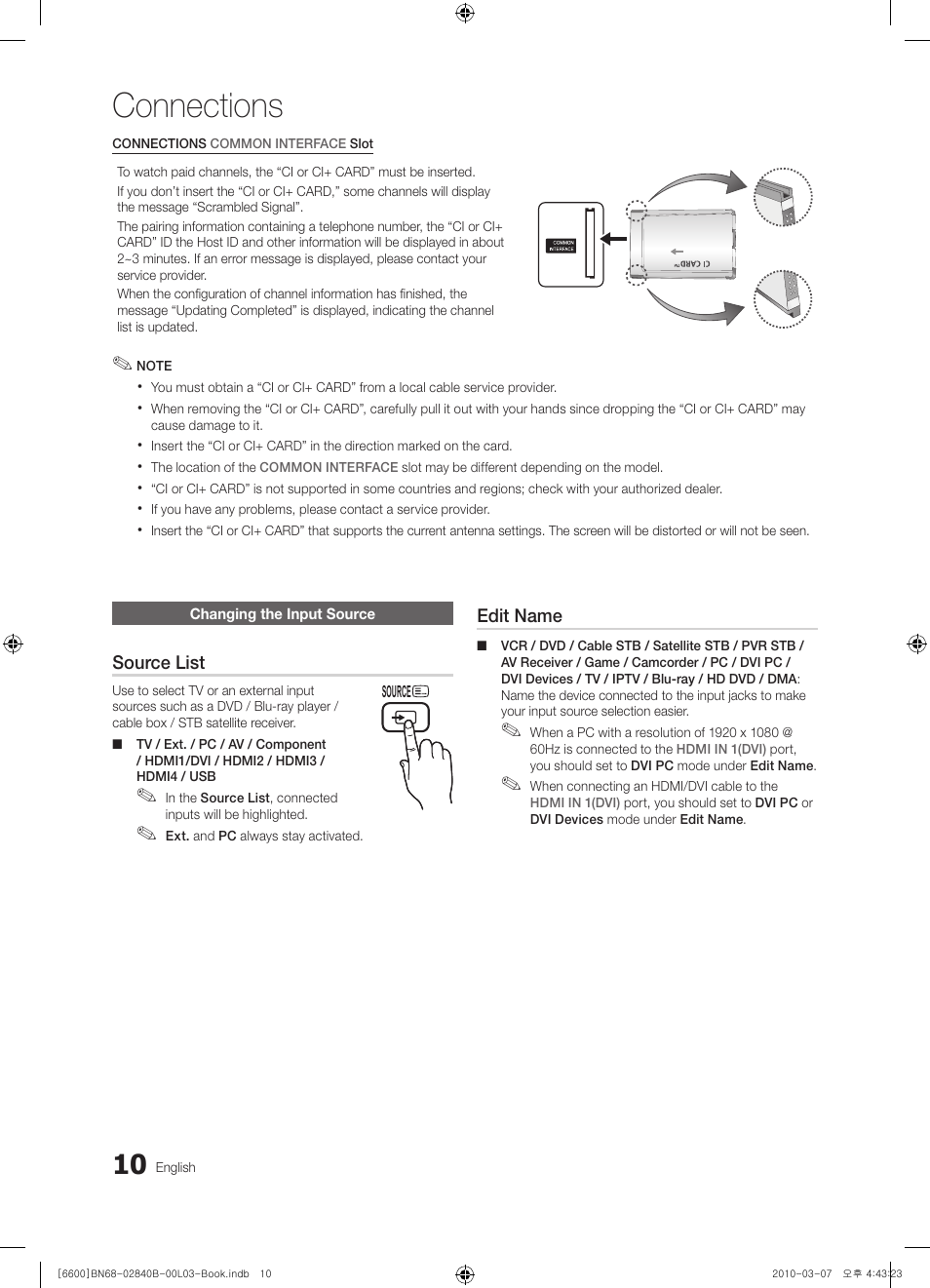 Connections | Samsung UE32C6600UP User Manual | Page 10 / 181