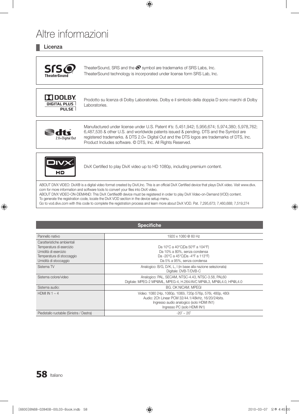 Altre informazioni | Samsung UE32C6600UP User Manual | Page 118 / 181