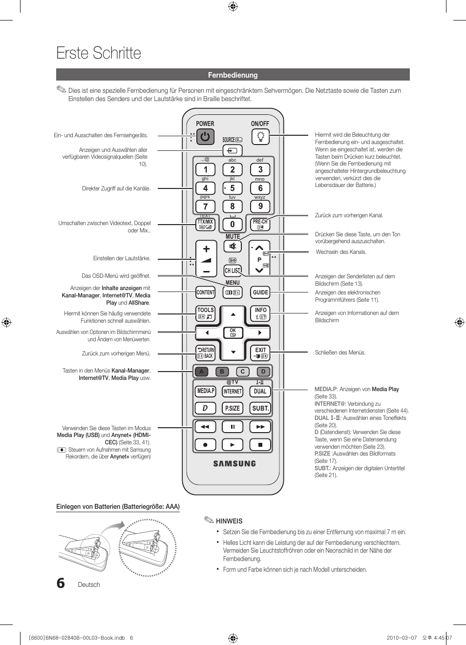 Erste schritte | Samsung UE32C6600UP User Manual | Page 126 / 181