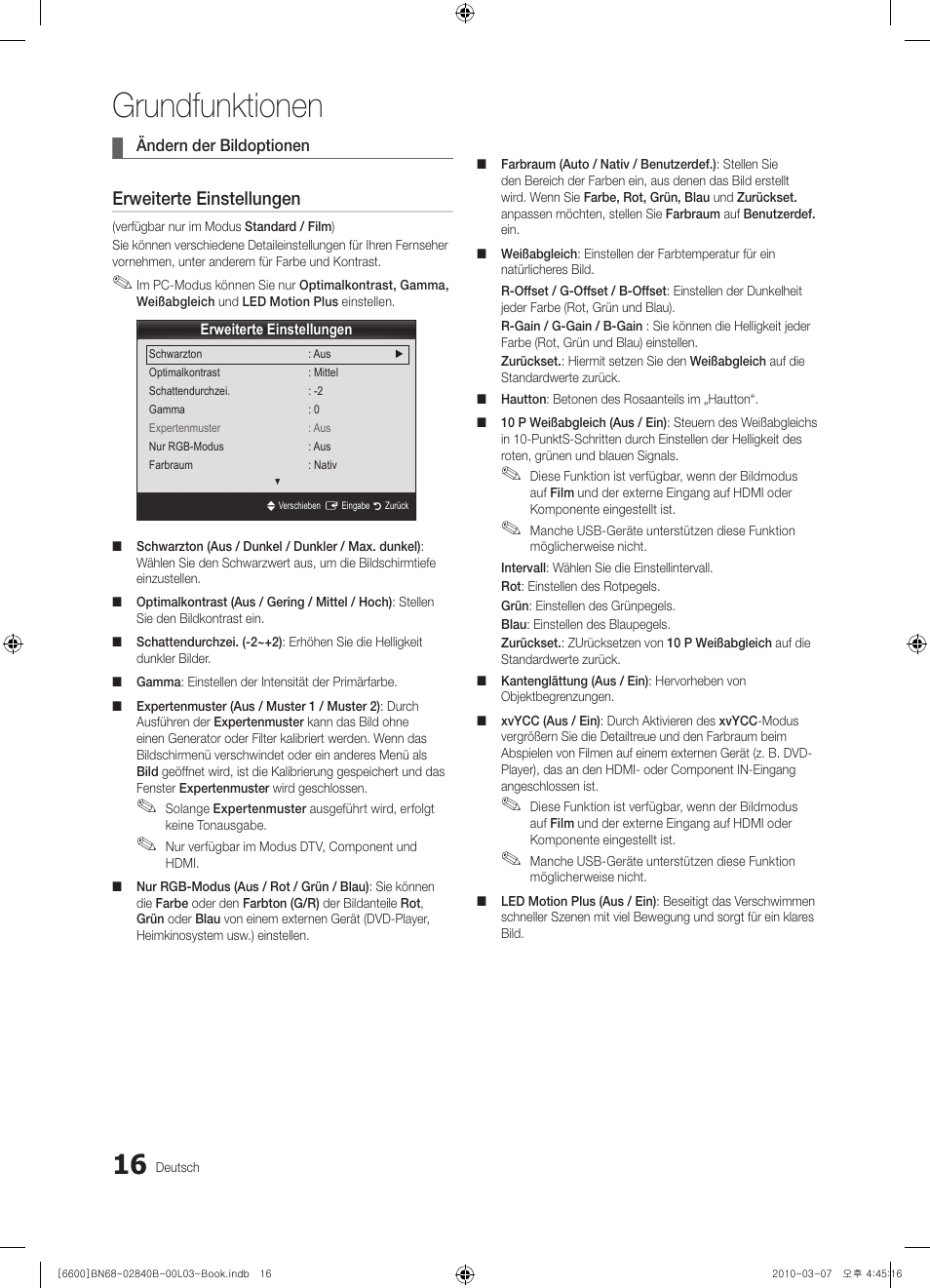Grundfunktionen, Erweiterte einstellungen | Samsung UE32C6600UP User Manual | Page 136 / 181