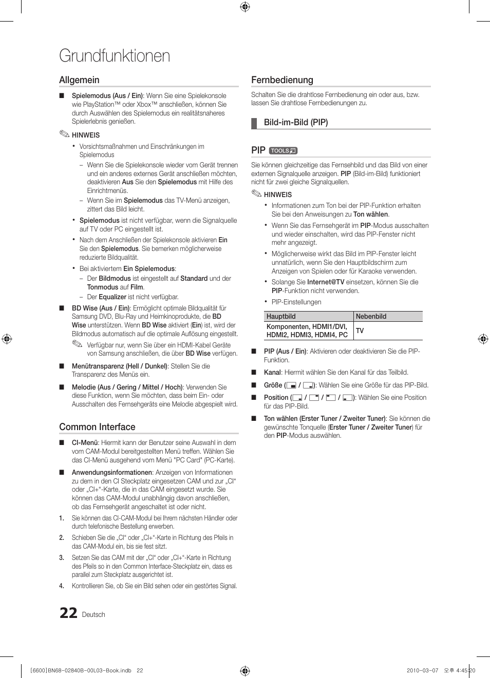 Grundfunktionen, Allgemein, Common interface | Fernbedienung | Samsung UE32C6600UP User Manual | Page 142 / 181