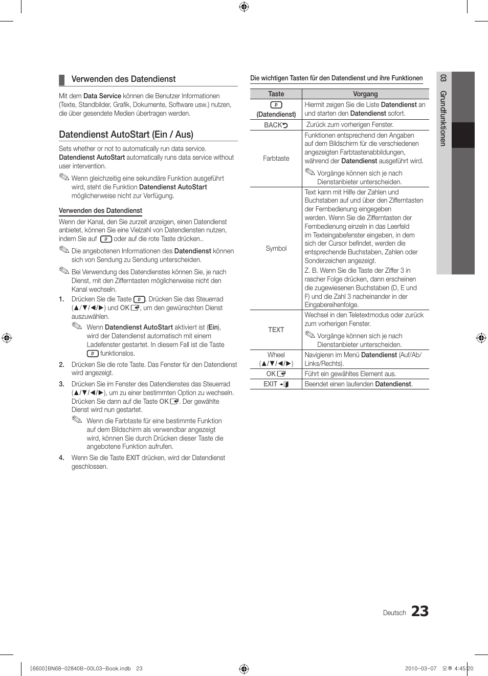 Datendienst autostart (ein / aus) | Samsung UE32C6600UP User Manual | Page 143 / 181