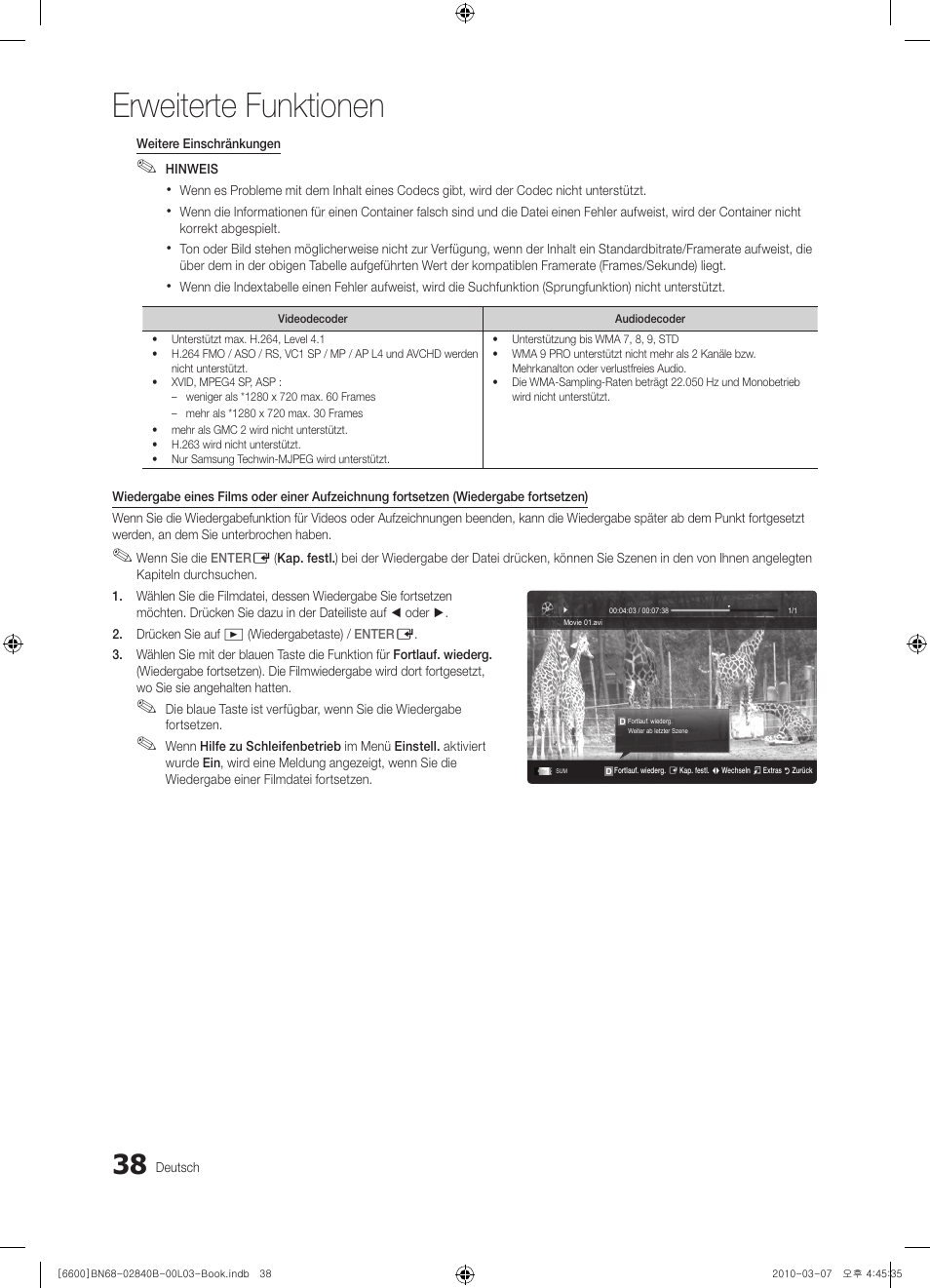 Erweiterte funktionen | Samsung UE32C6600UP User Manual | Page 158 / 181