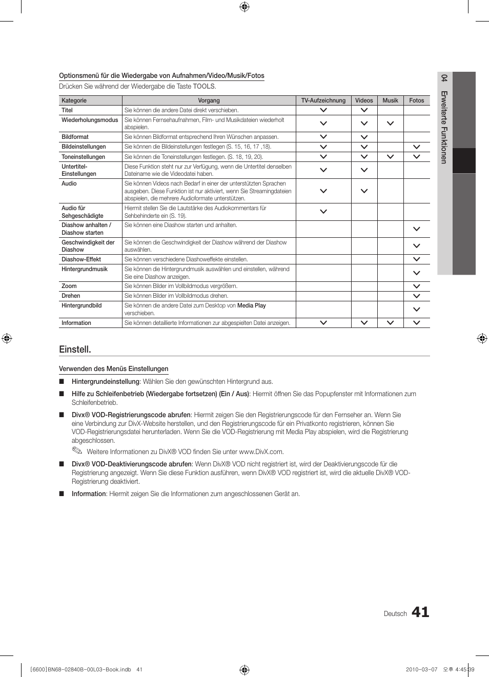 Einstell | Samsung UE32C6600UP User Manual | Page 161 / 181