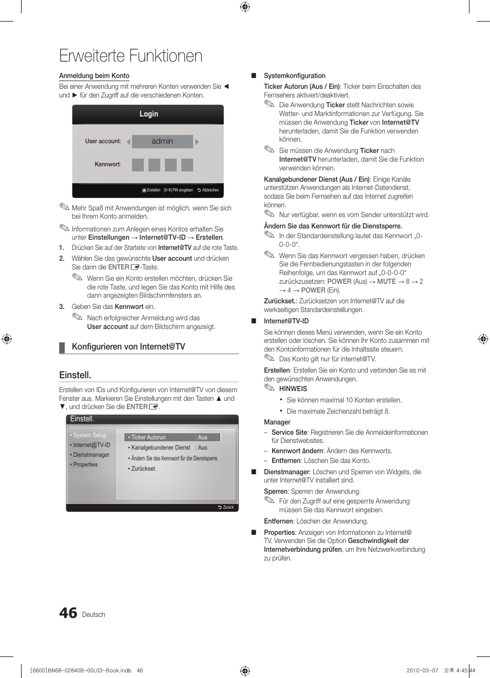 Erweiterte funktionen, Einstell | Samsung UE32C6600UP User Manual | Page 166 / 181