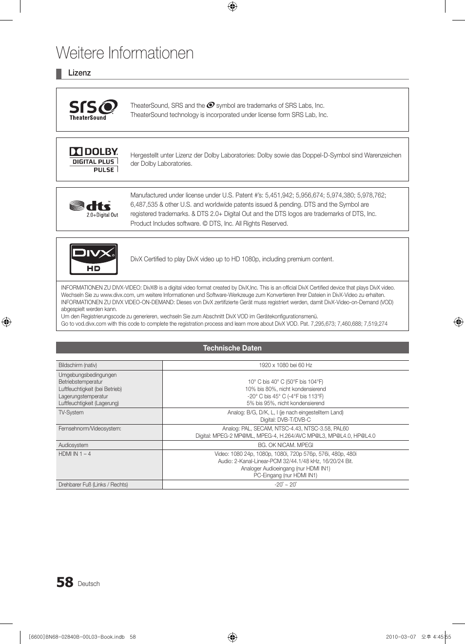 Weitere informationen | Samsung UE32C6600UP User Manual | Page 178 / 181