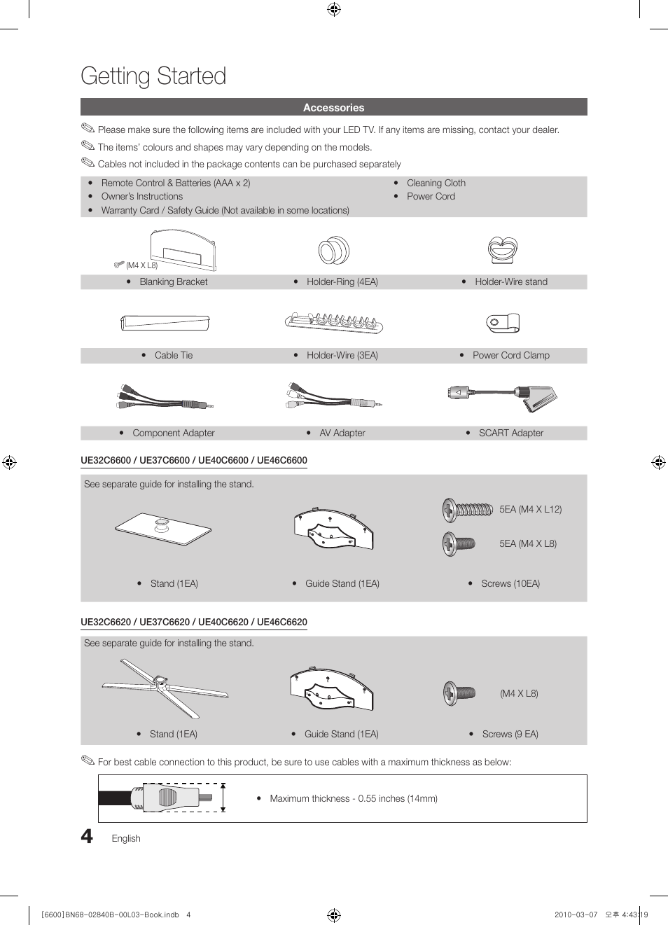 Getting started | Samsung UE32C6600UP User Manual | Page 4 / 181