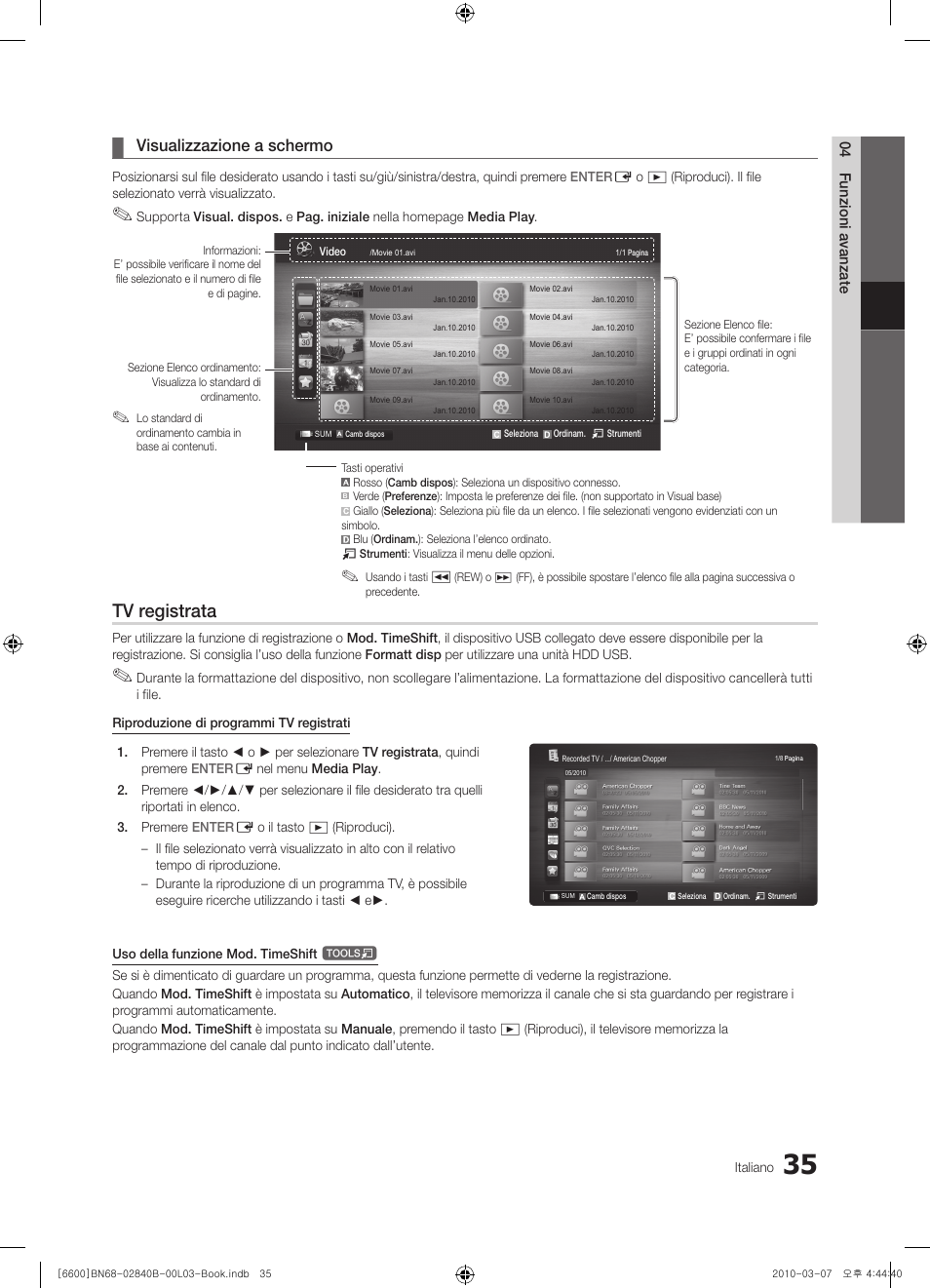 Tv registrata, Visualizzazione a schermo | Samsung UE32C6600UP User Manual | Page 95 / 181