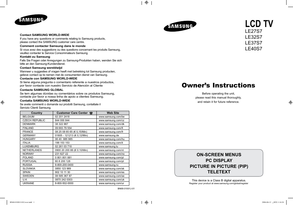 Samsung LE32S71B User Manual | 187 pages