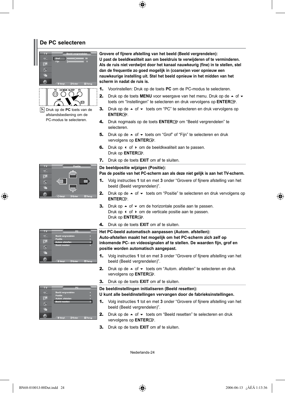 De pc selecteren | Samsung LE32S71B User Manual | Page 104 / 187