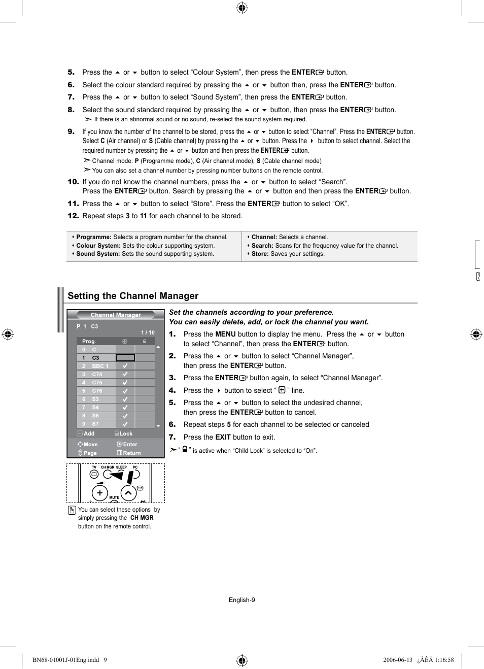 Setting the channel manager | Samsung LE32S71B User Manual | Page 11 / 187