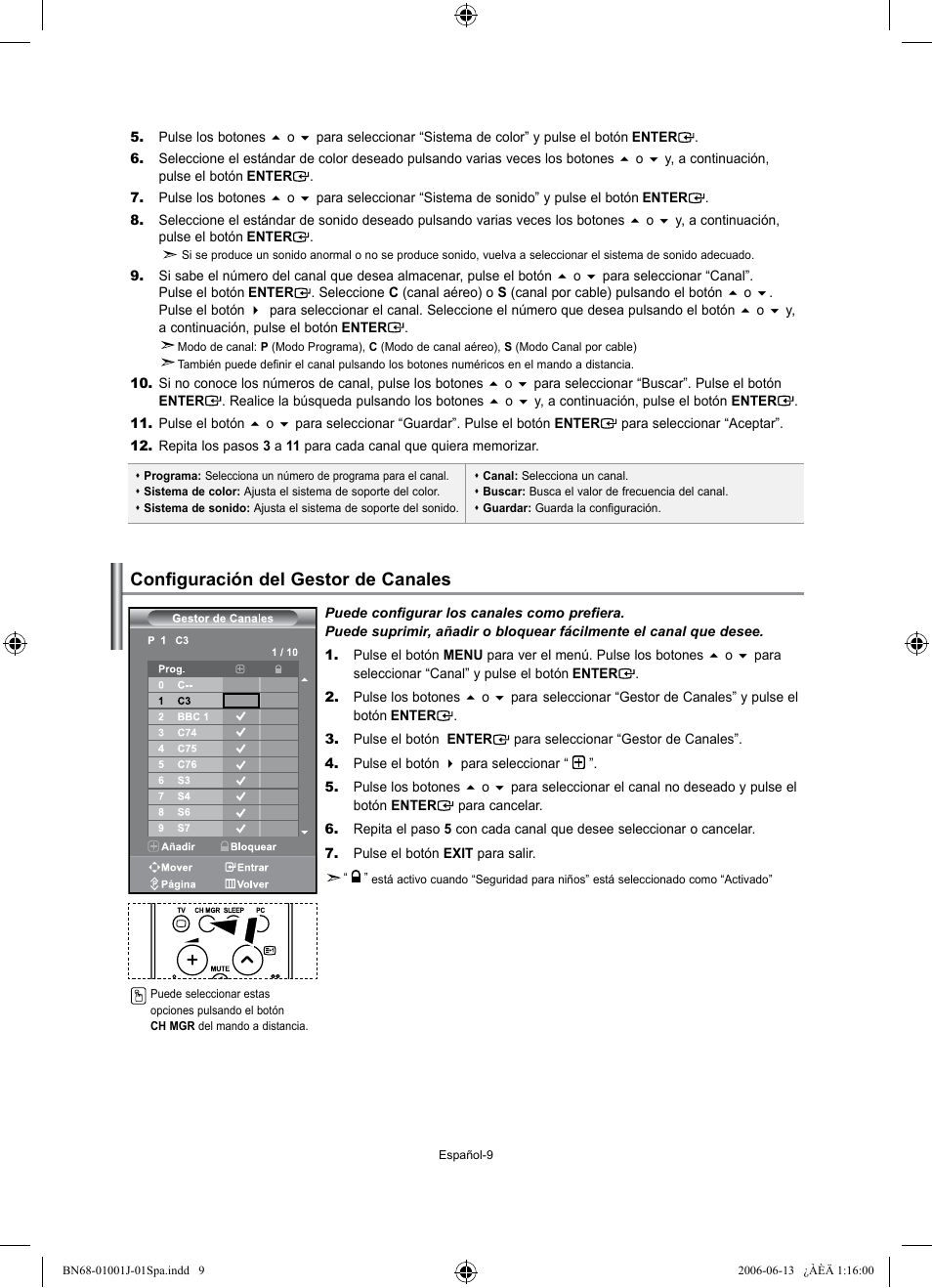 Configuración del gestor de canales | Samsung LE32S71B User Manual | Page 115 / 187