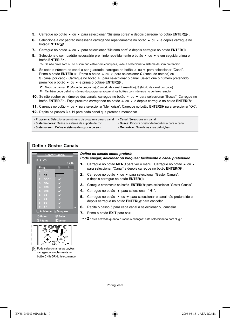 Definir gestor canais | Samsung LE32S71B User Manual | Page 141 / 187