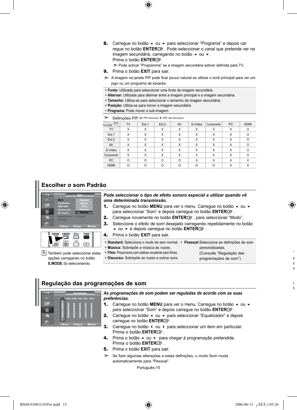 Escolher o som padrão, Regulação das programações de som | Samsung LE32S71B User Manual | Page 147 / 187