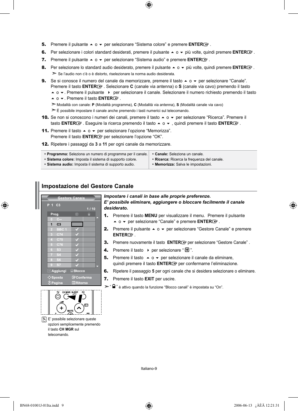 Impostazione del gestore canale | Samsung LE32S71B User Manual | Page 167 / 187