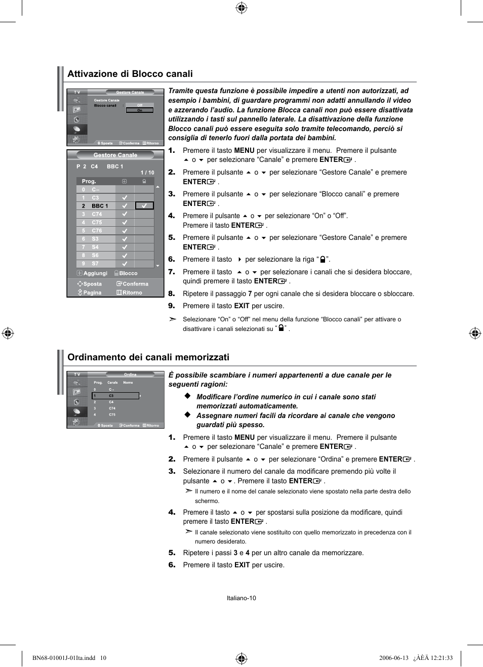 Attivazione di blocco canali | Samsung LE32S71B User Manual | Page 168 / 187