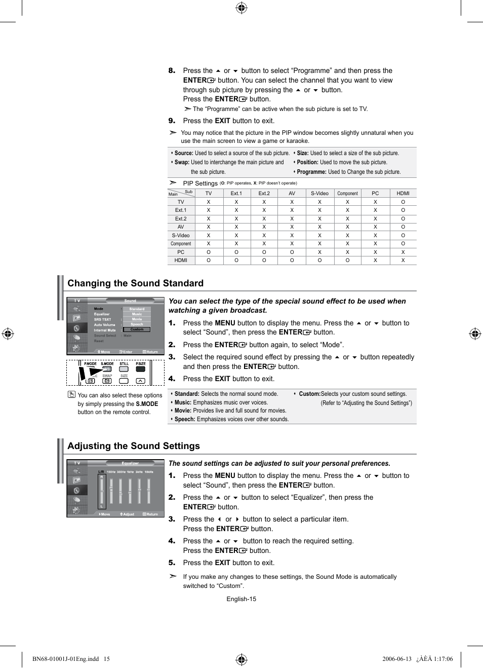 Setting the sound, Changing the sound standard, Adjusting the sound settings | Samsung LE32S71B User Manual | Page 17 / 187