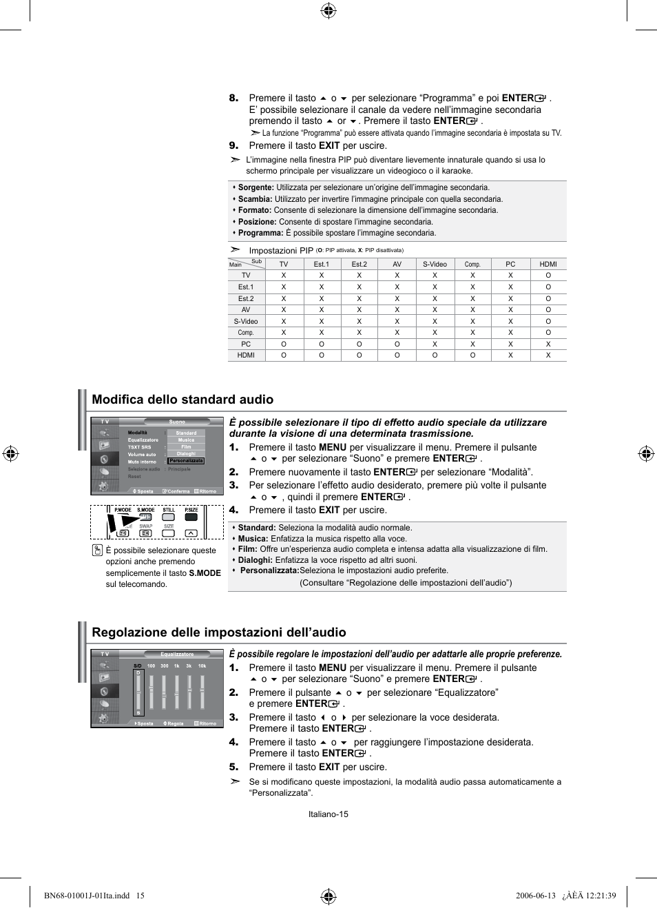 Modifica dello standard audio, Regolazione delle impostazioni dell’audio | Samsung LE32S71B User Manual | Page 173 / 187