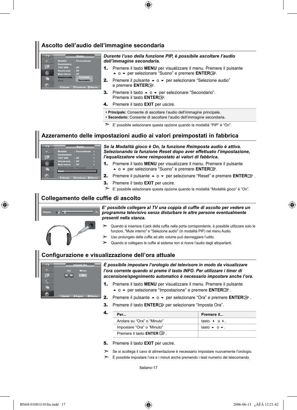 Ascolto dell’audio dell’immagine secondaria, Collegamento delle cuffie di ascolto | Samsung LE32S71B User Manual | Page 175 / 187