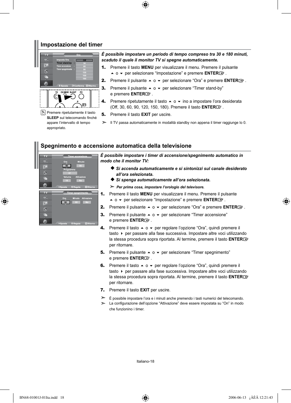 Impostazione del timer | Samsung LE32S71B User Manual | Page 176 / 187