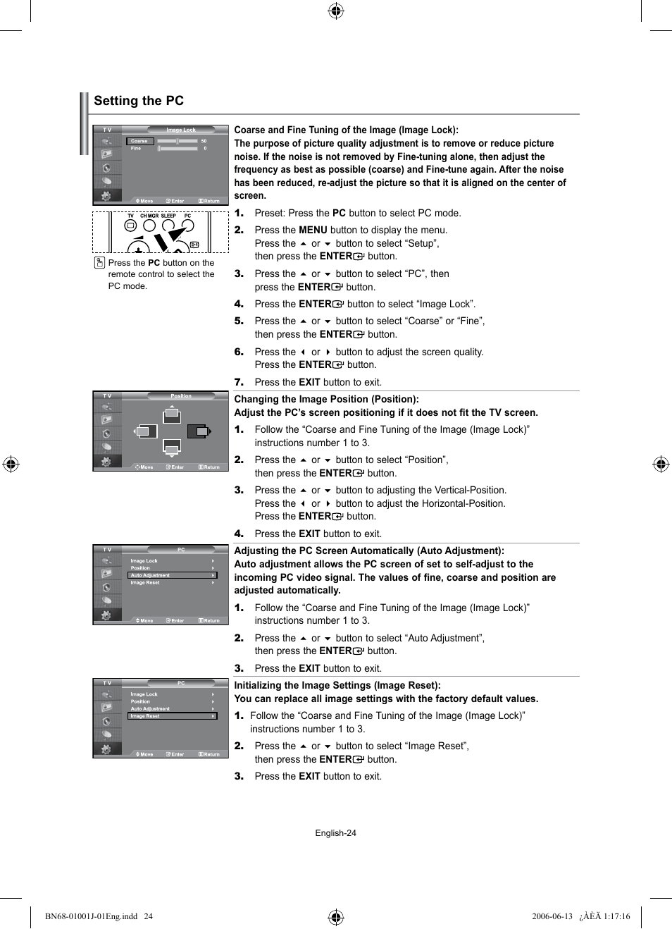 Setting the pc | Samsung LE32S71B User Manual | Page 26 / 187
