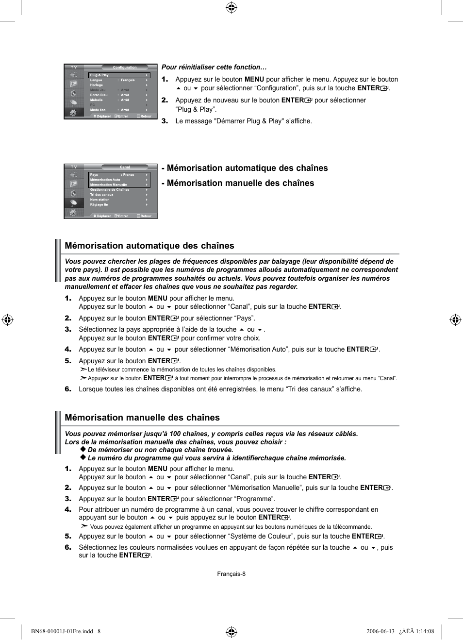 Mémorisation automatique des chaînes | Samsung LE32S71B User Manual | Page 36 / 187