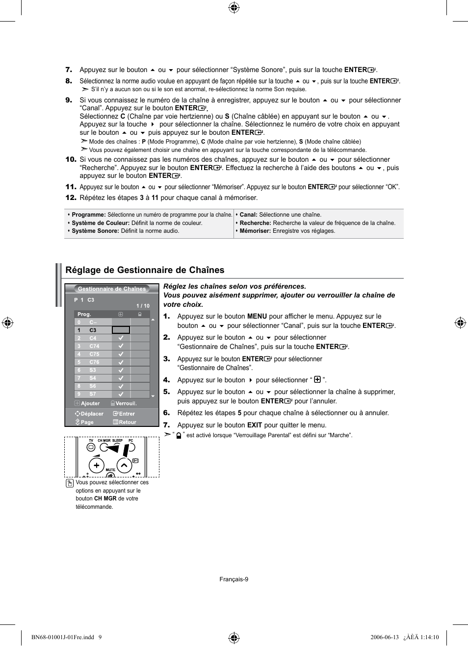 Réglage de gestionnaire de chaînes | Samsung LE32S71B User Manual | Page 37 / 187