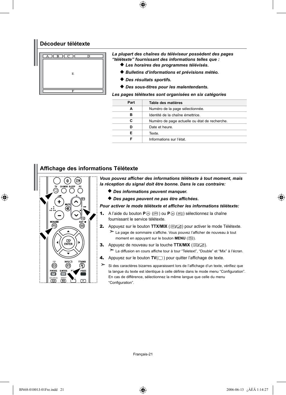 Décodeur télétexte, Affichage des informations télétexte | Samsung LE32S71B User Manual | Page 49 / 187