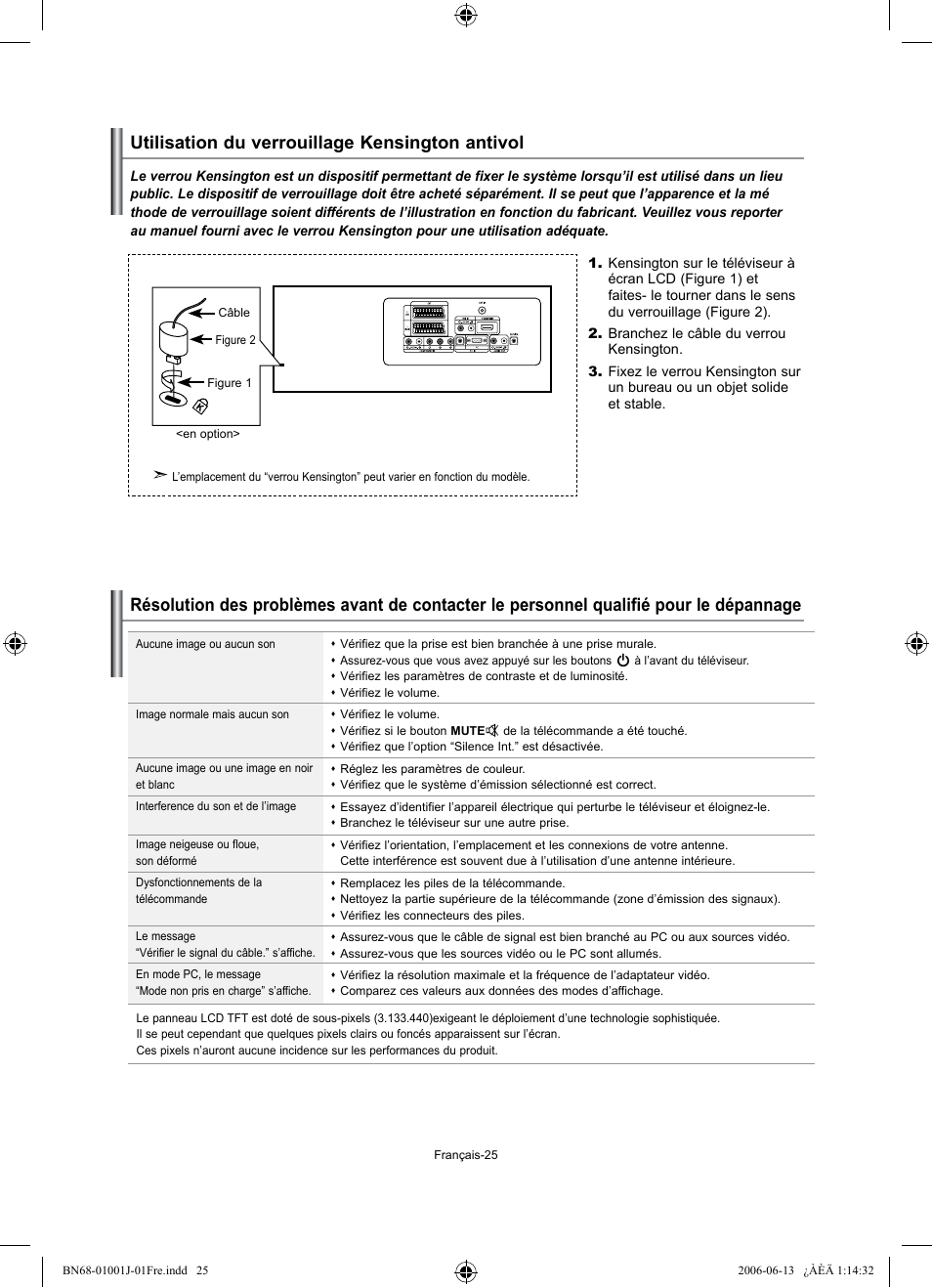 Utilisation du verrouillage kensington antivol | Samsung LE32S71B User Manual | Page 53 / 187