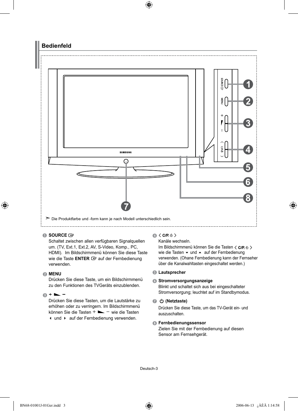 Bedienfeld | Samsung LE32S71B User Manual | Page 57 / 187