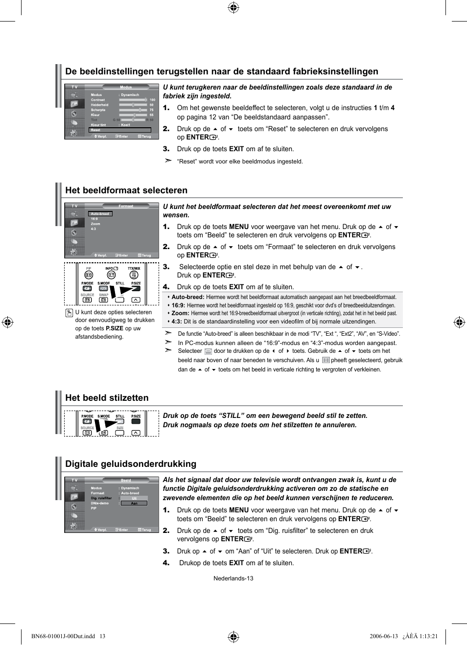 Het beeldformaat selecteren, Digitale geluidsonderdrukking | Samsung LE32S71B User Manual | Page 93 / 187