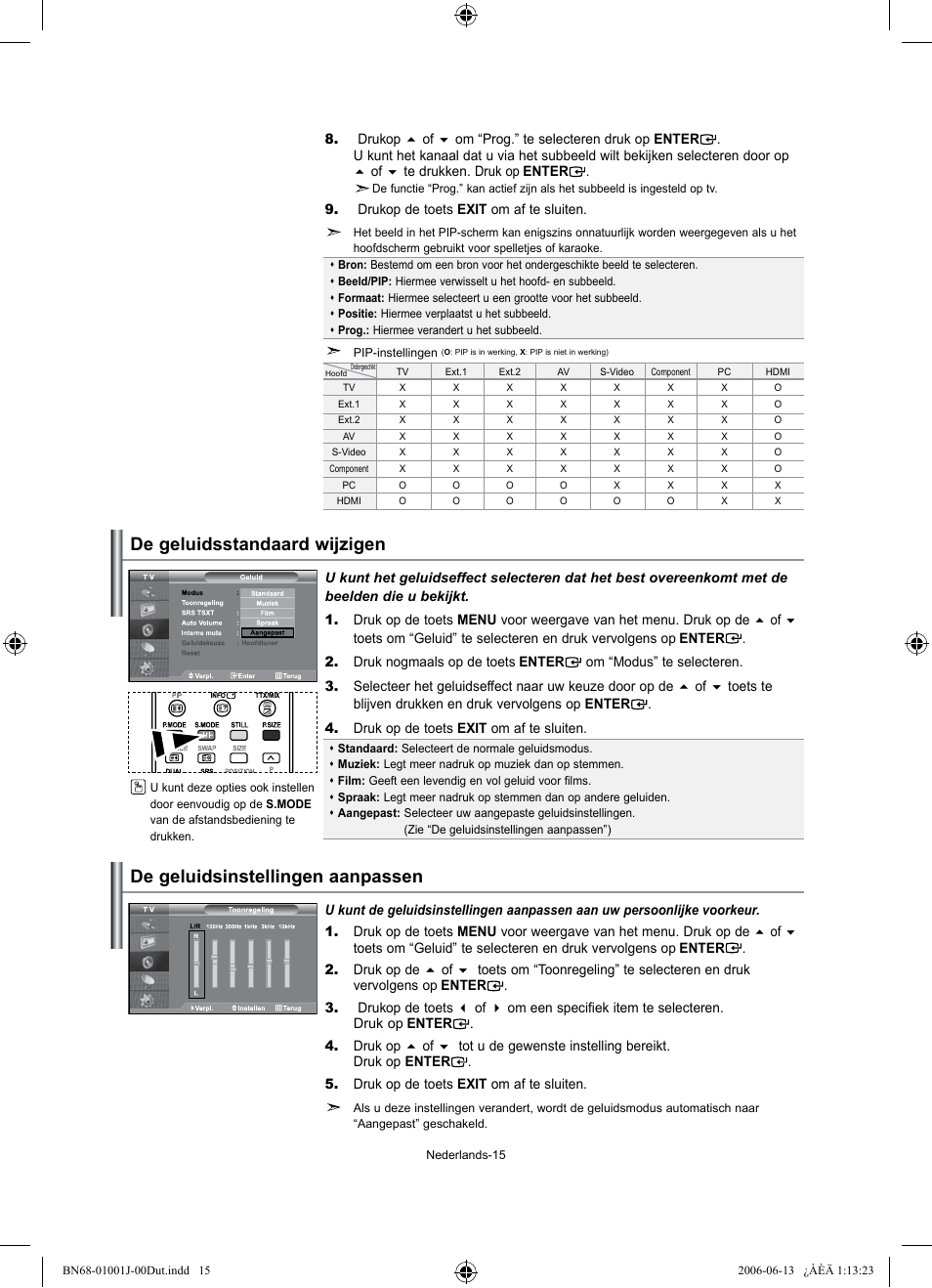 De geluidsstandaard wijzigen, De geluidsinstellingen aanpassen | Samsung LE32S71B User Manual | Page 95 / 187