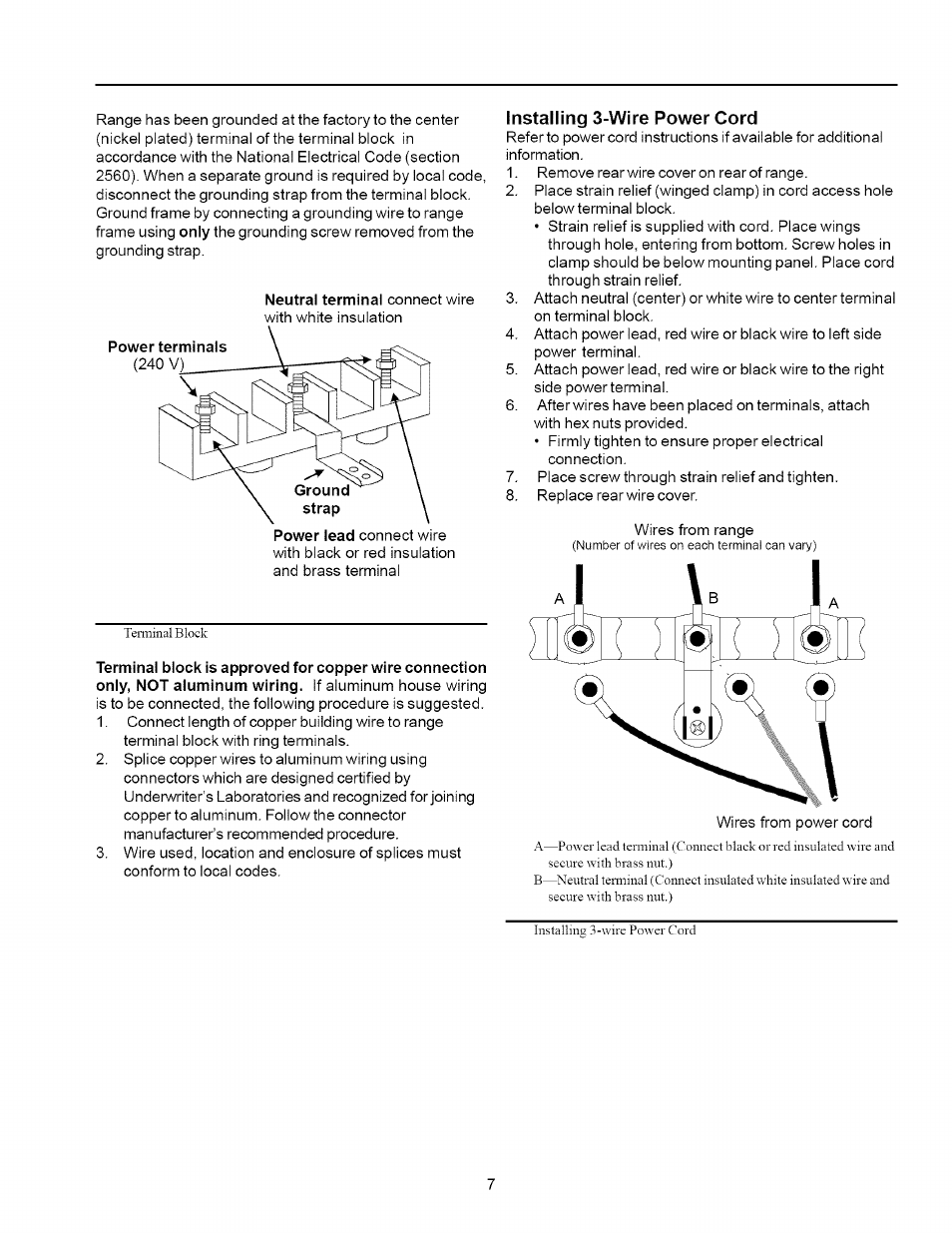 Installing 3-wire power cord | Amana ART6002 User Manual | Page 7 / 28