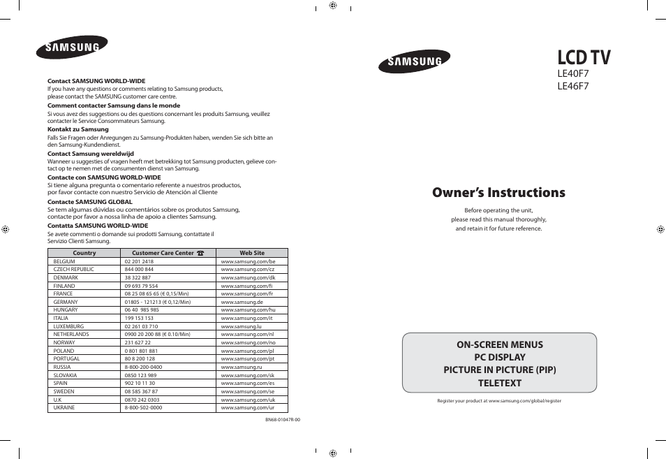 Samsung LE46F71B User Manual | 312 pages