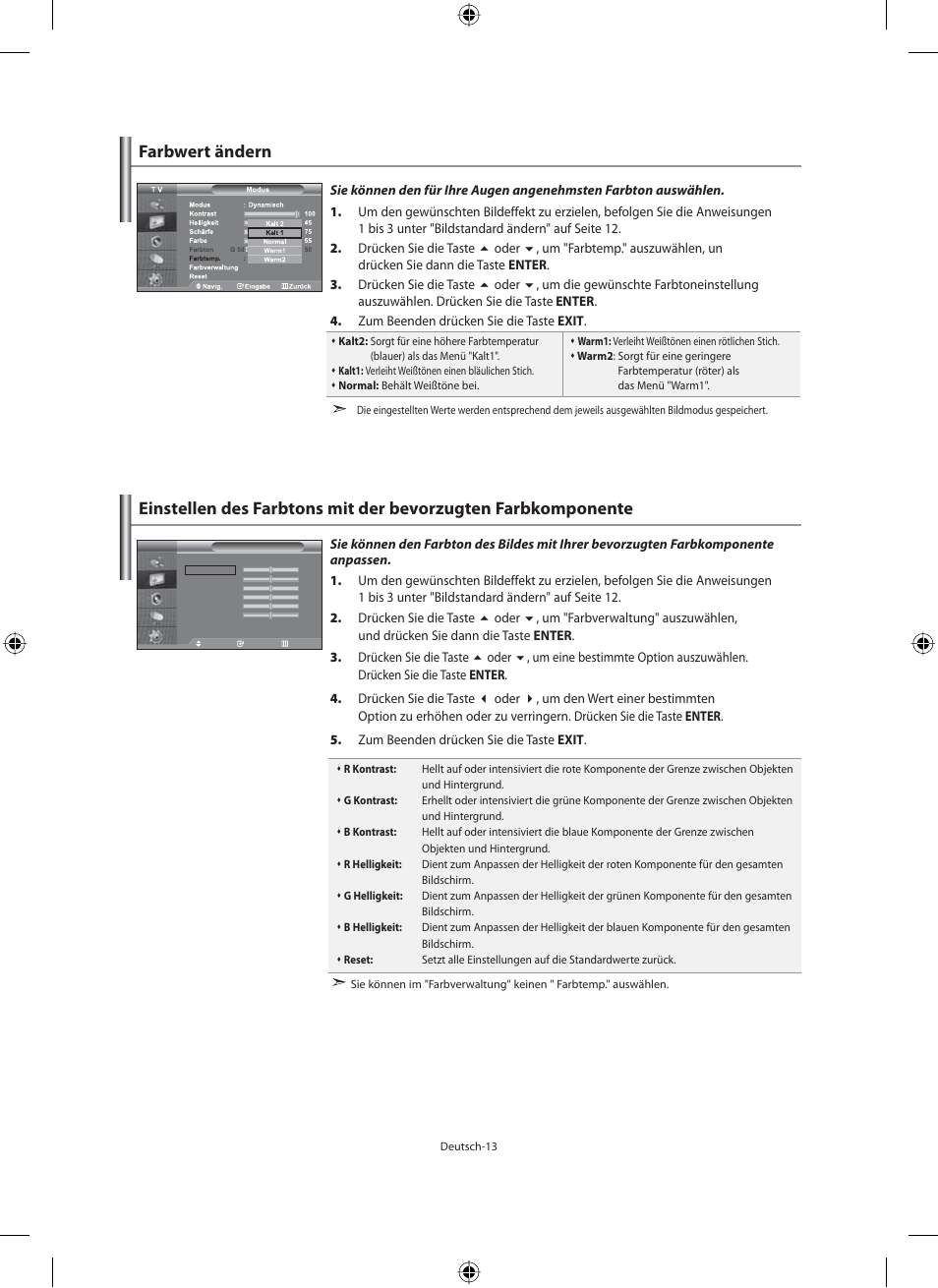 Farbwert ändern | Samsung LE46F71B User Manual | Page 103 / 312