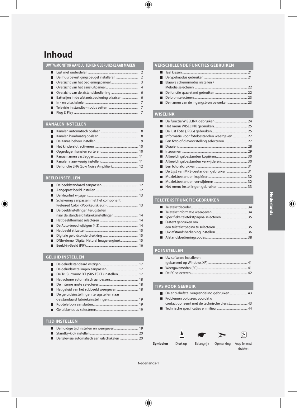 Inhoud | Samsung LE46F71B User Manual | Page 135 / 312