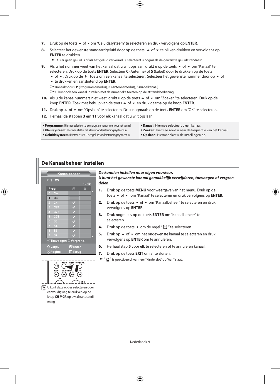 De kanaalbeheer instellen | Samsung LE46F71B User Manual | Page 143 / 312
