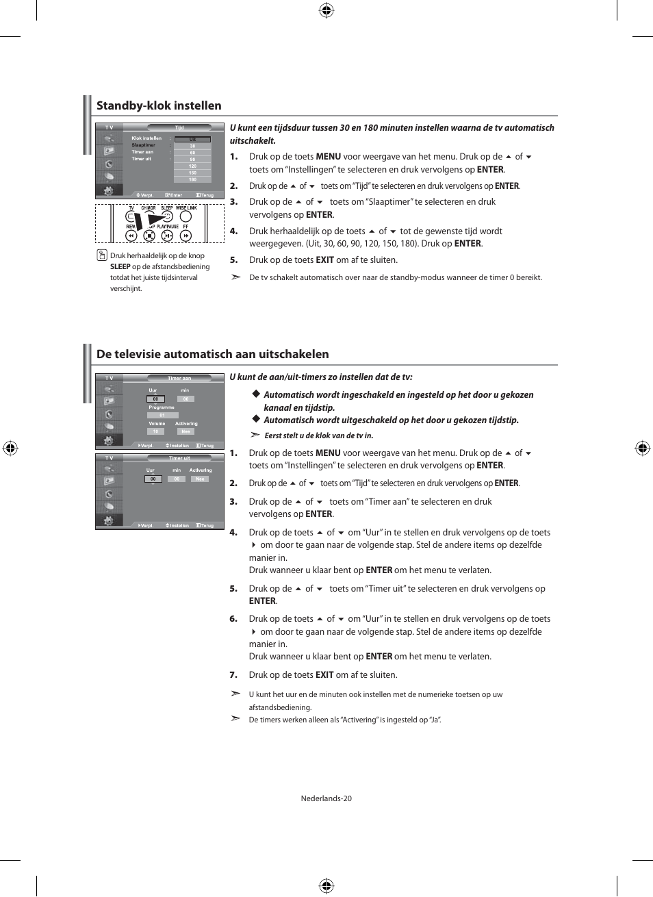 Standby-klok instellen, De televisie automatisch aan uitschakelen | Samsung LE46F71B User Manual | Page 154 / 312