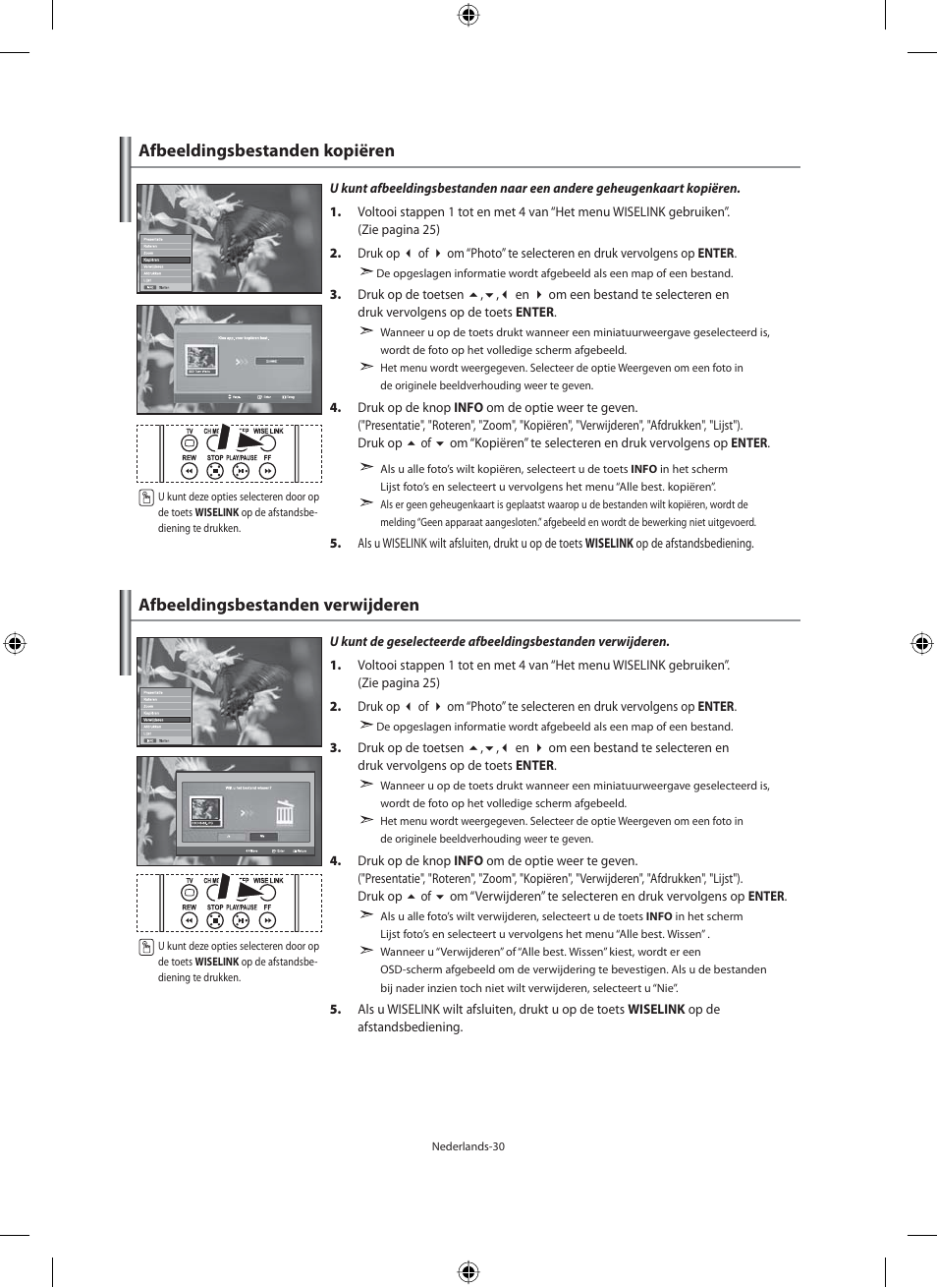 Afbeeldingsbestanden kopiëren, Afbeeldingsbestanden verwijderen | Samsung LE46F71B User Manual | Page 164 / 312