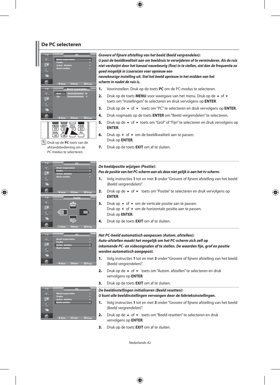 De pc selecteren | Samsung LE46F71B User Manual | Page 176 / 312