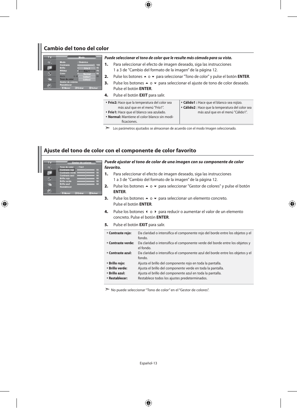 Cambio del tono del color | Samsung LE46F71B User Manual | Page 191 / 312