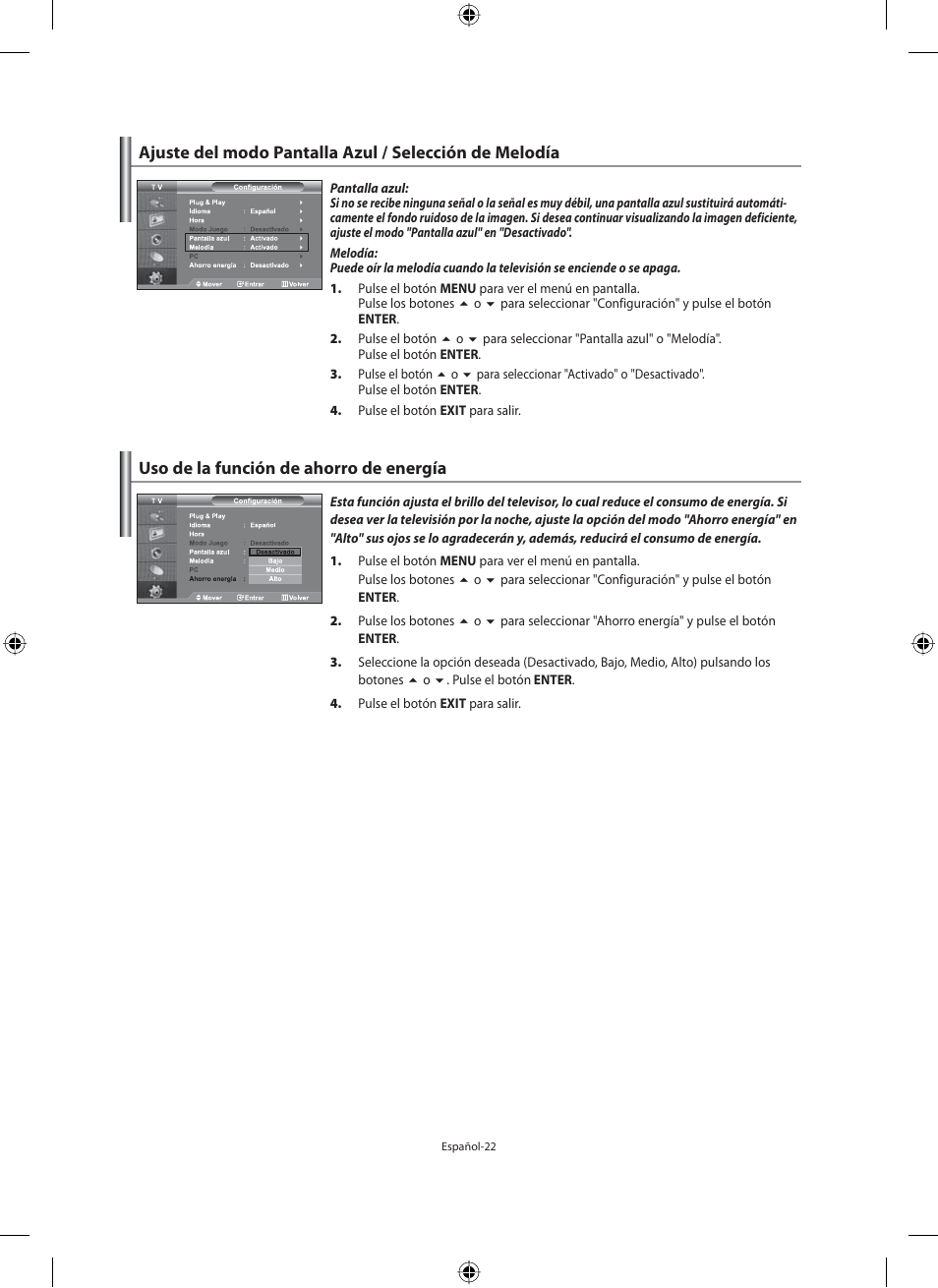 Uso de la función de ahorro de energía | Samsung LE46F71B User Manual | Page 200 / 312