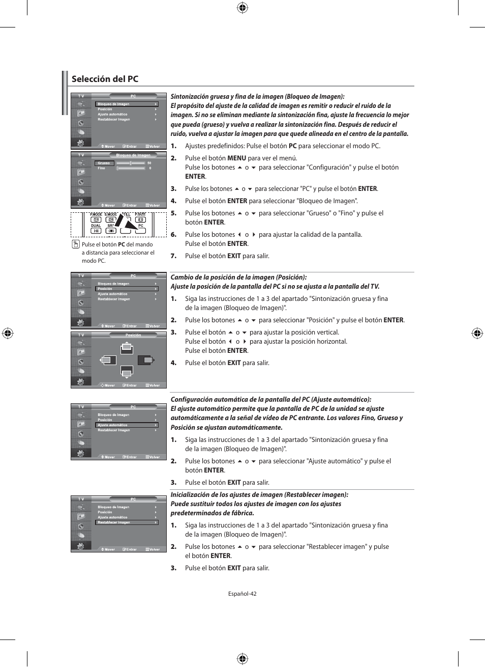 Selección del pc | Samsung LE46F71B User Manual | Page 220 / 312