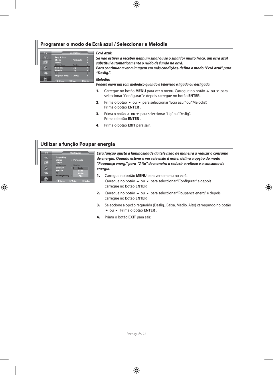 Utilizar a função poupar energia | Samsung LE46F71B User Manual | Page 244 / 312