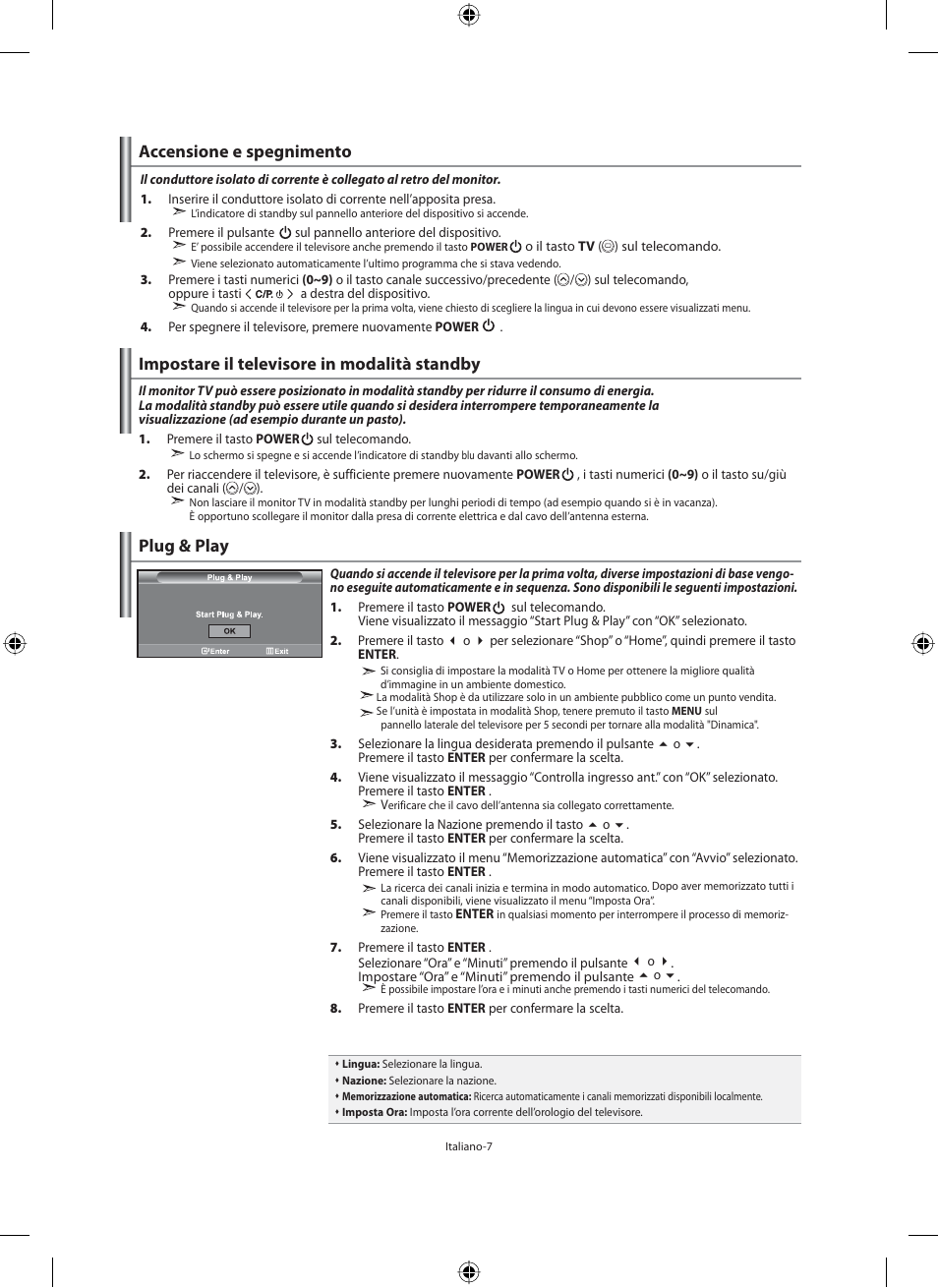 Accensione e spegnimento, Impostare il televisore in modalità standby, Plug & play | Samsung LE46F71B User Manual | Page 273 / 312