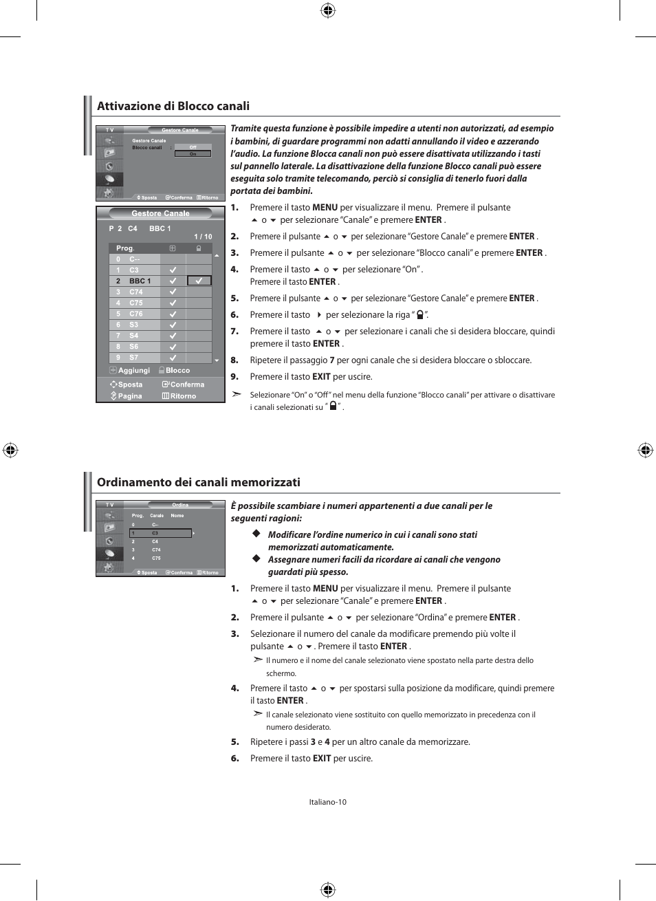 Attivazione di blocco canali | Samsung LE46F71B User Manual | Page 276 / 312