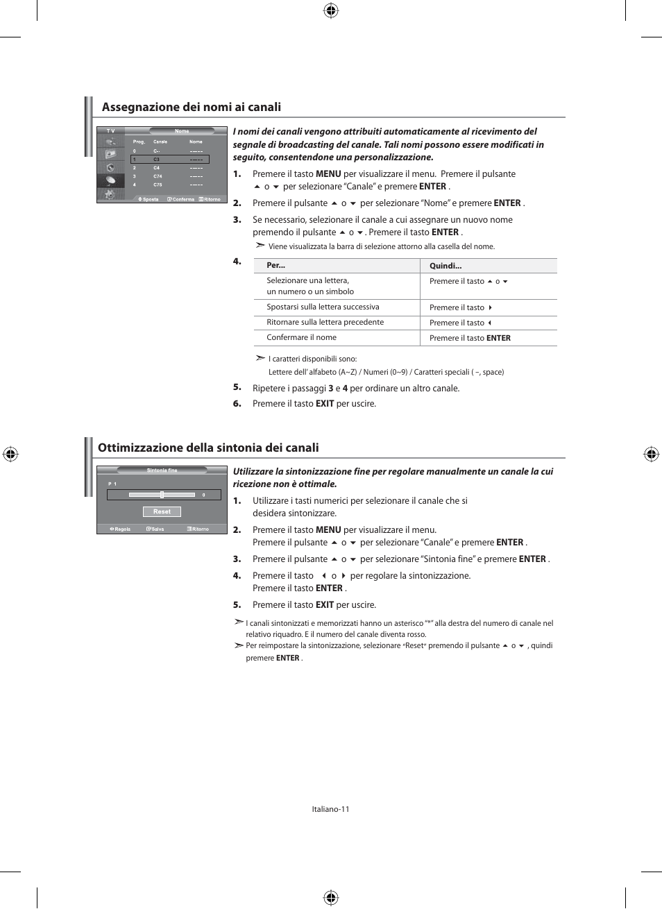 Ottimizzazione della sintonia dei canali, Assegnazione dei nomi ai canali | Samsung LE46F71B User Manual | Page 277 / 312