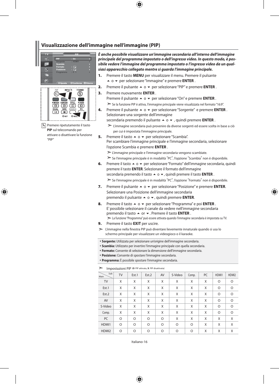 Visualizzazione dell’immagine nell’immagine (pip) | Samsung LE46F71B User Manual | Page 282 / 312